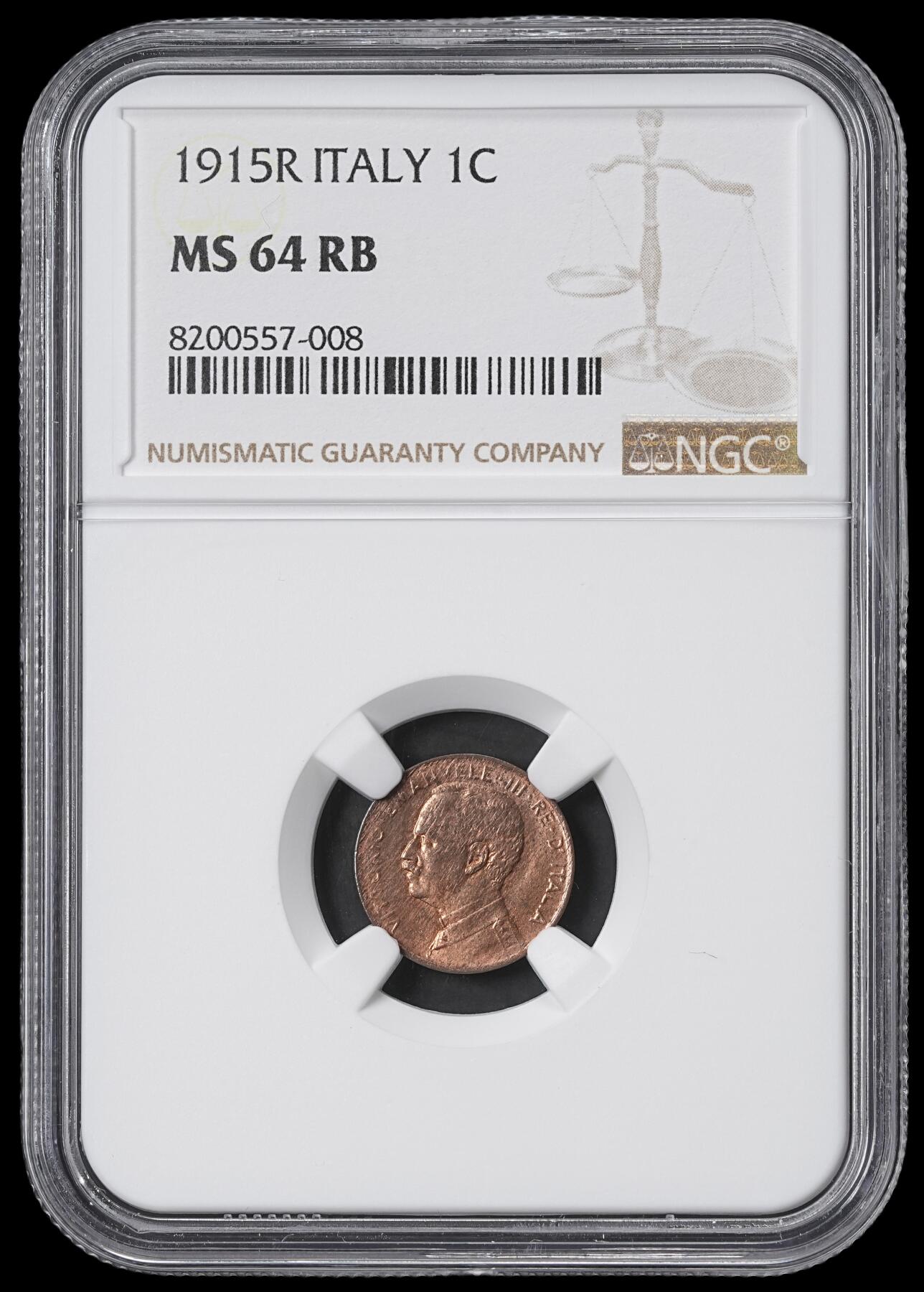 修遠堂世界钱币第六十二期 NGC MS64RB 1915年意大利1分铜币