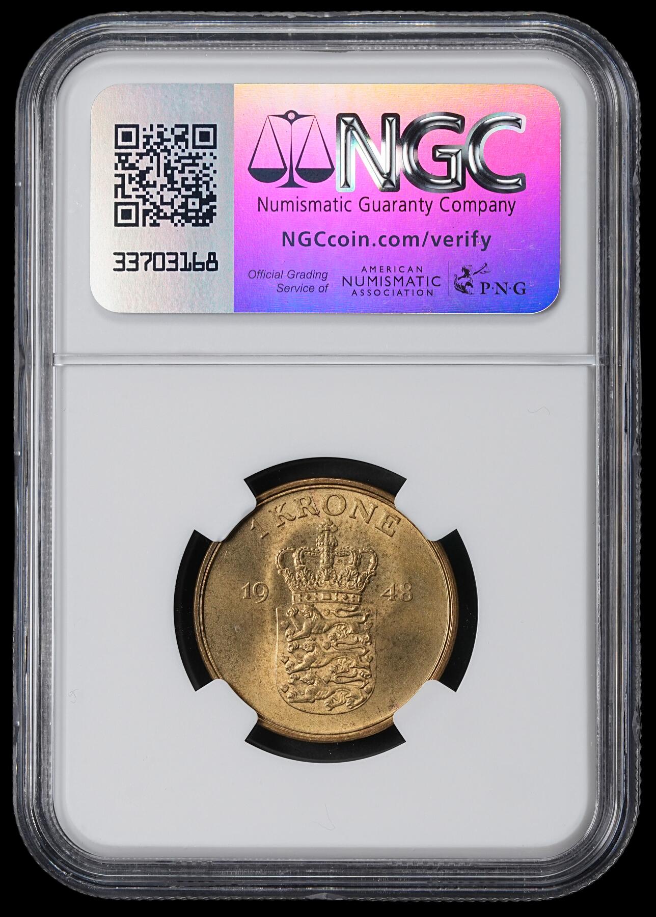 修遠堂世界钱币第六十二期 NGC MS64 1948年丹麦1克朗铜币