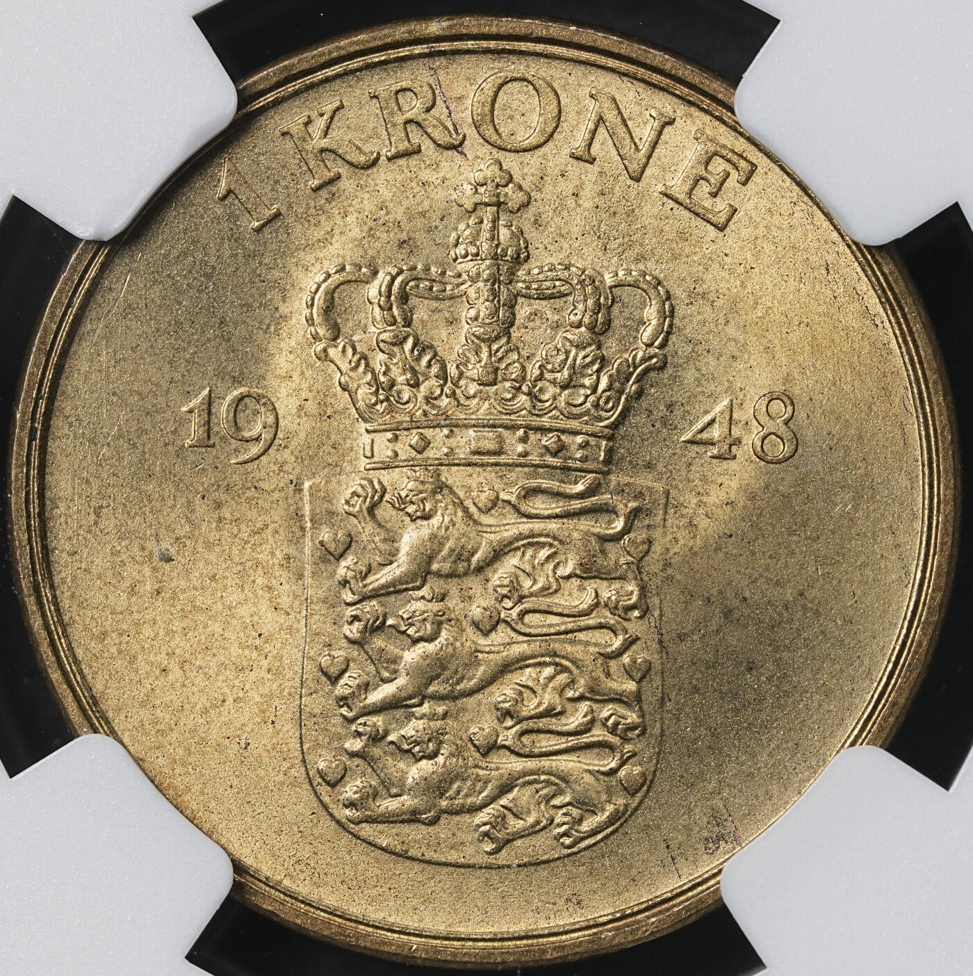 修遠堂世界钱币第六十二期 NGC MS64 1948年丹麦1克朗铜币