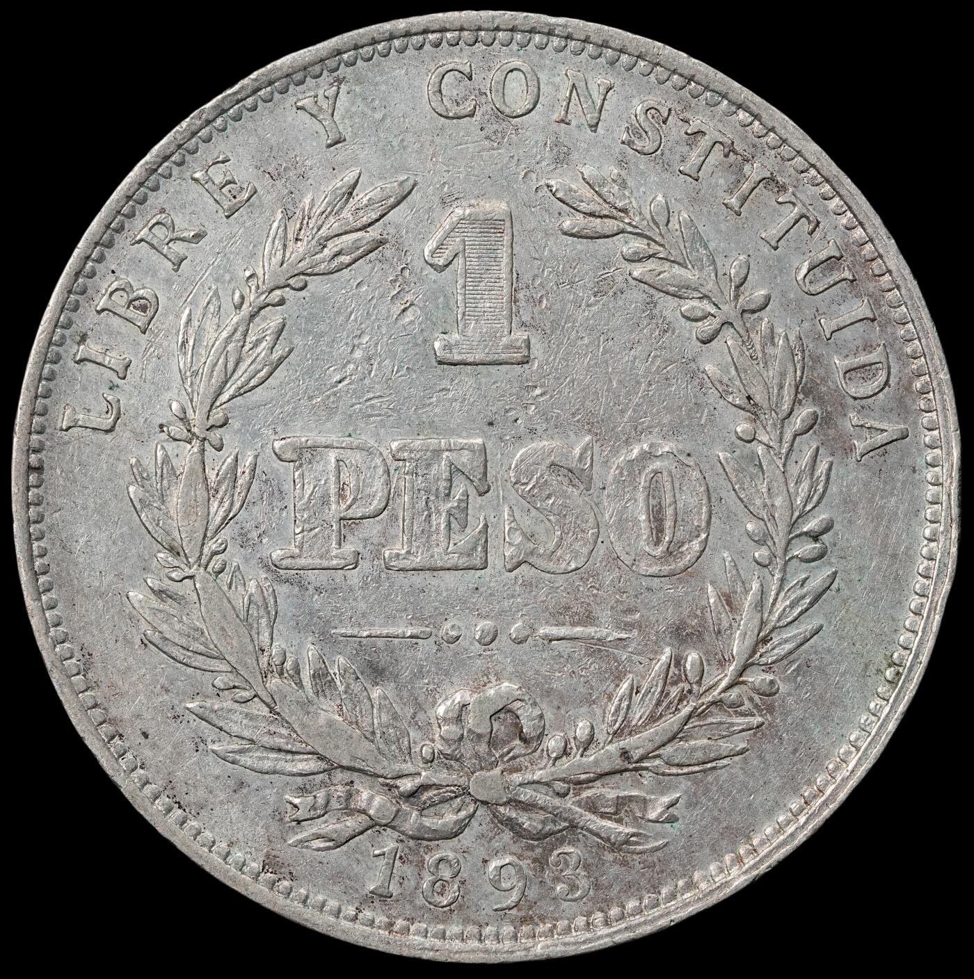 修遠堂世界钱币第六十二期 1893年乌拉圭1比索大银币 24.75g