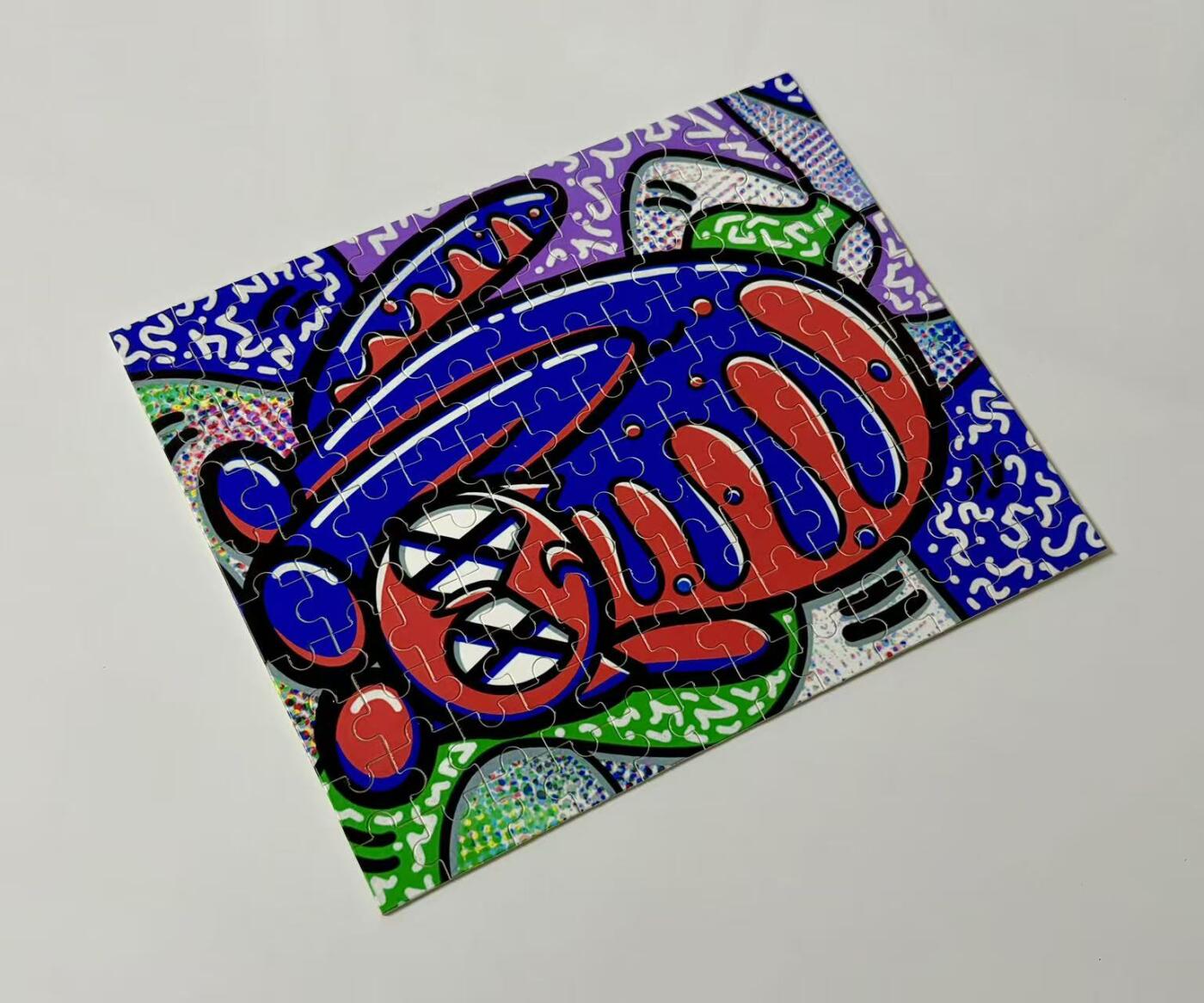 零元拍：艺术家WAIWAI画作《猫》定做的木质拼图120片，尺寸：20X25MM，即可拼装解压，亦可装裱悬挂，发货可拼好整片发，也可以打散发