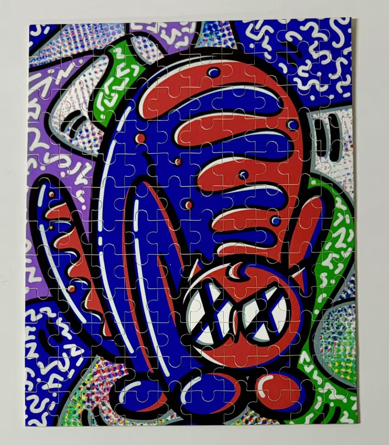 零元拍：艺术家WAIWAI画作《猫》定做的木质拼图120片，尺寸：20X25MM，即可拼装解压，亦可装裱悬挂，发货可拼好整片发，也可以打散发
