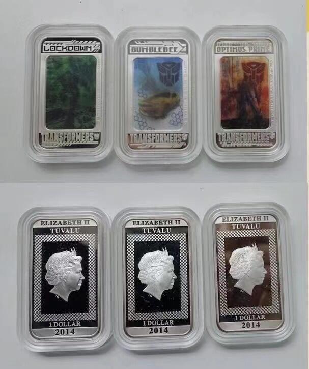 【金钰满堂钱币第三十九期】中国金银币/NGC.PMG评级币/金总封装币/投资熊猫币 图瓦卢2014年变形金刚.精制长方形幻彩银币.1盎司*3枚.豪华包装版