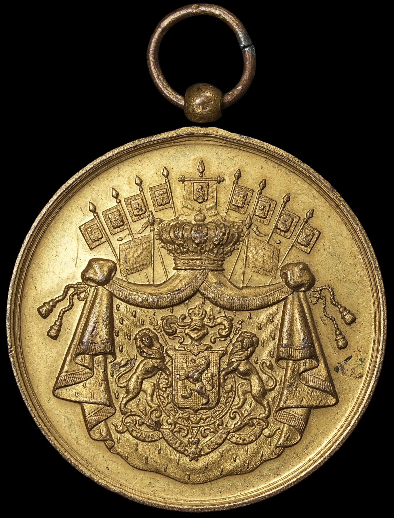 修遠堂世界钱币第六十二期 1907年比利时铜鎏金章 50.51mm，39.93g