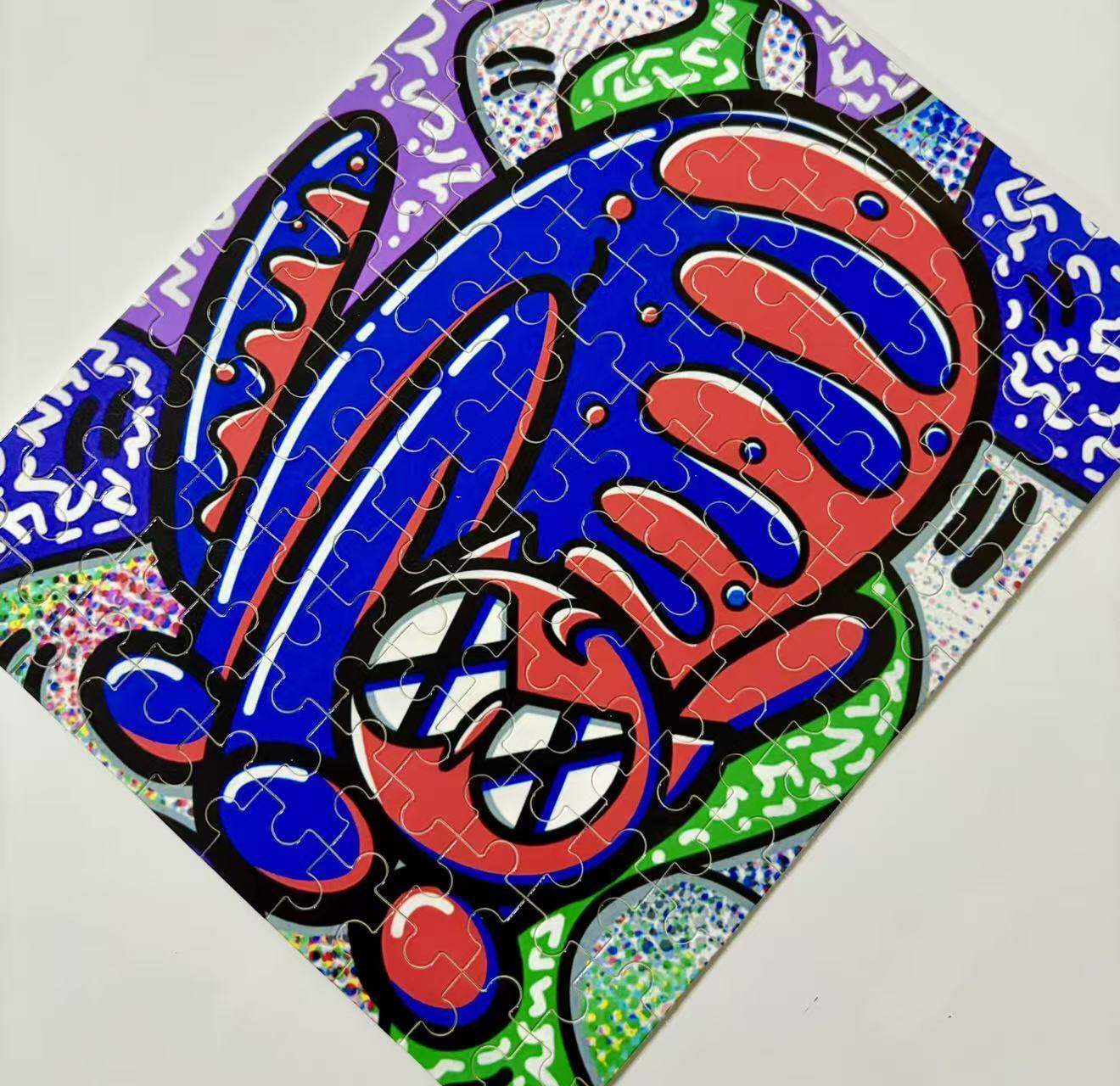 零元拍：艺术家WAIWAI画作《猫》定做的木质拼图120片，尺寸：20X25MM，即可拼装解压，亦可装裱悬挂，发货可拼好整片发，也可以打散发