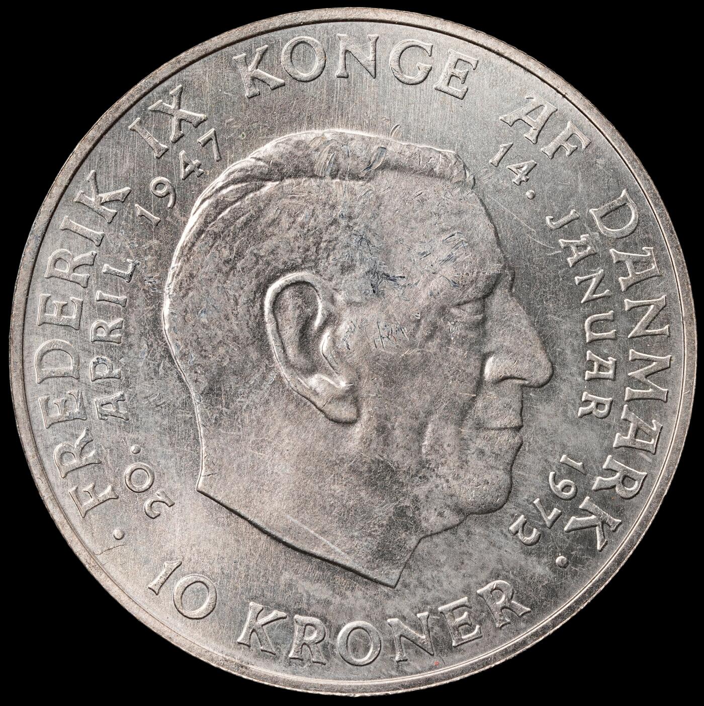 修遠堂世界钱币第六十二期 1972年丹麦国王更迭纪念10克朗银币 20.40g，含银80%