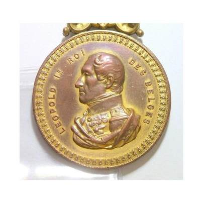 比利时1900年 利奥波德一世戴皇冠高浮雕大镀金章 45MM - 比利时1900年 利奥波德一世戴皇冠高浮雕大镀金章 45MM
