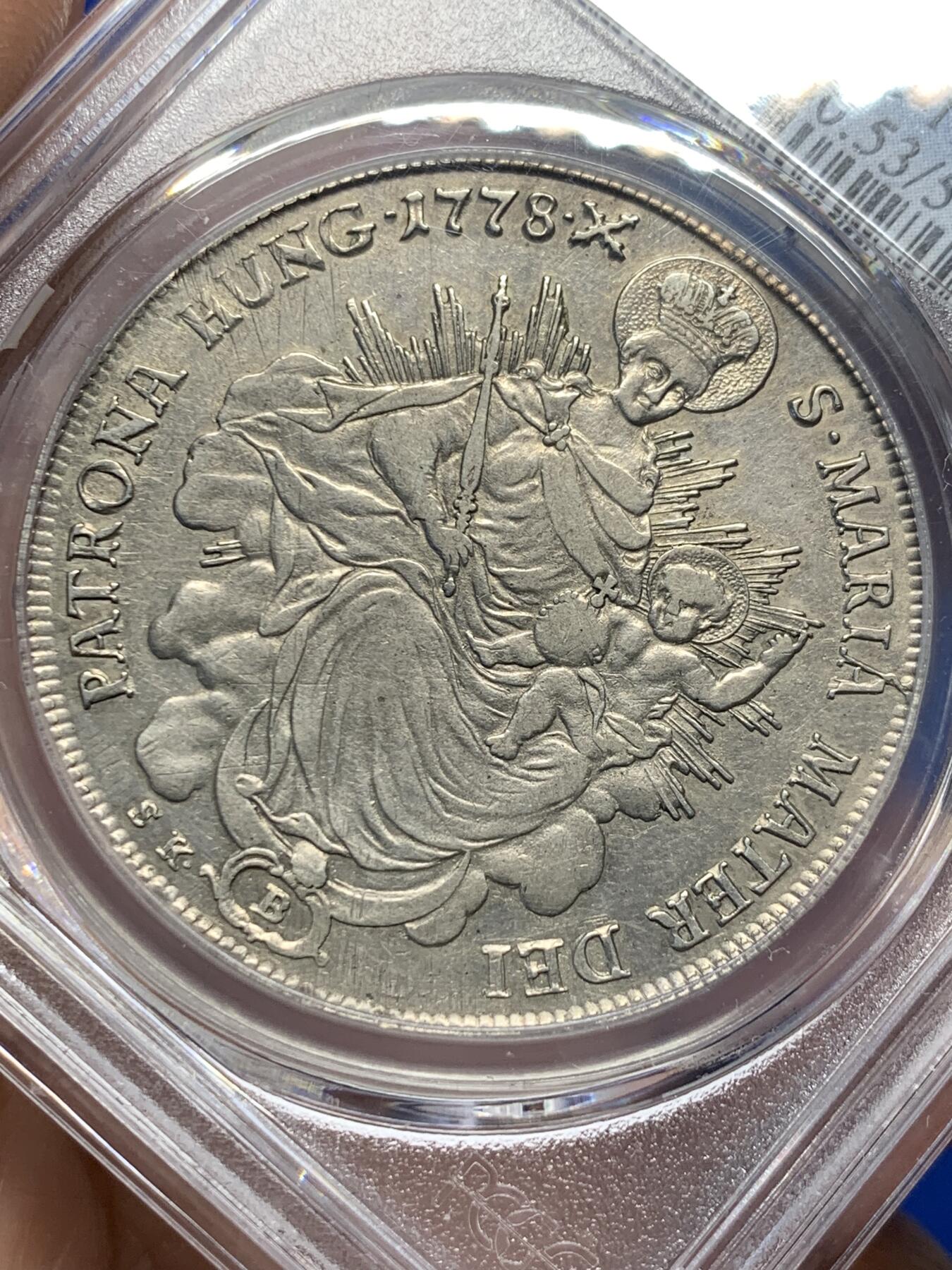 《竞宝斋》第365场 周日，周一 2场连拍 （全场包邮） PCGS AU53 匈牙利1778年圣母抱婴泰勒，克雷姆尼察造币厂，大奶妈早期圣母抱婴泰勒少见