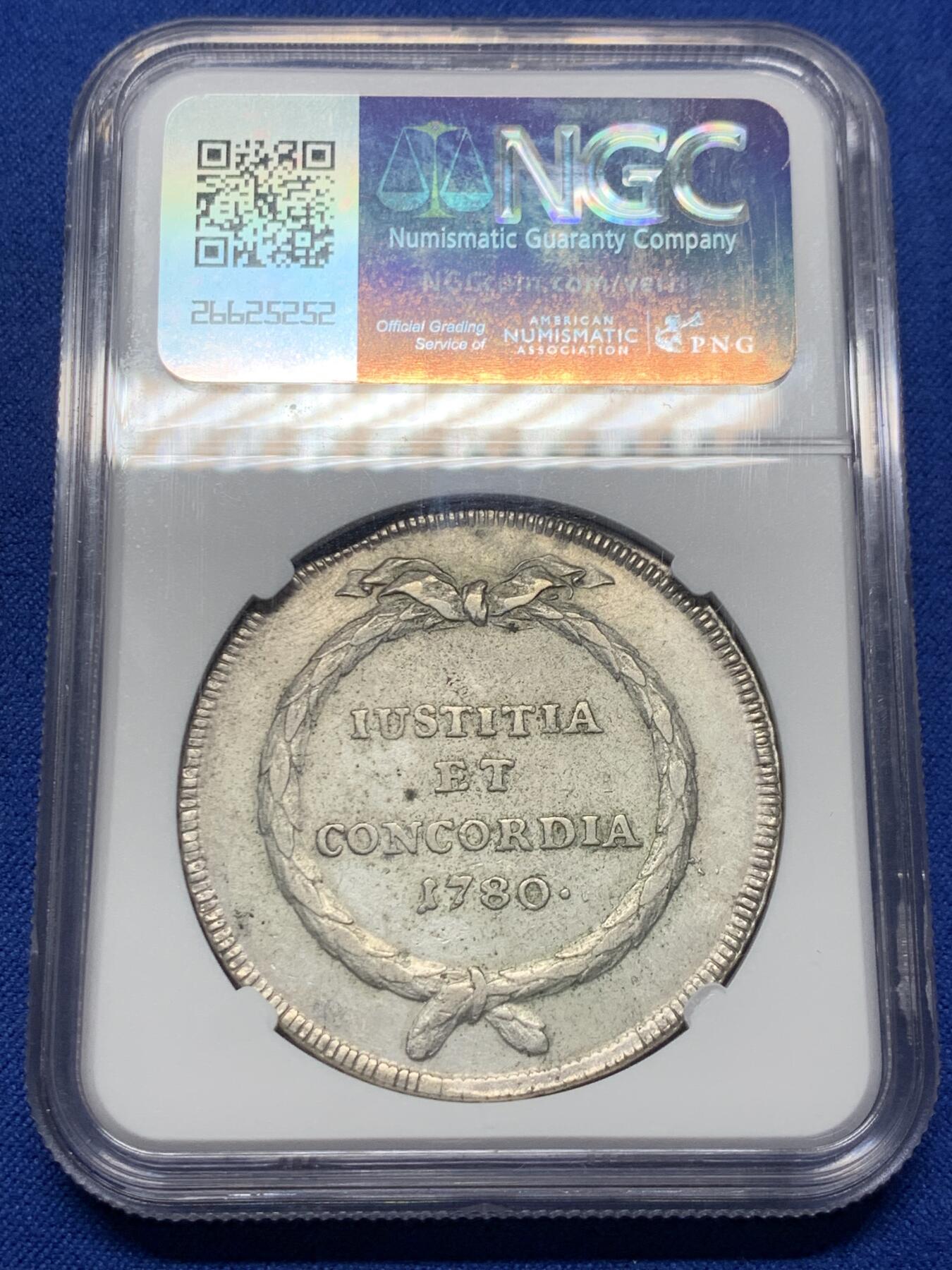 《竞宝斋》第365场 周日，周一 2场连拍 （全场包邮） NGC XF 瑞士 1780年 苏黎世 泰勒大银币 品种少见 原味状态 非常不错的藏品