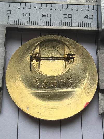 综合藏品场.喜欢出价就得！无套路无托.诚信惠友交友！自动快拍. 毛主席万岁.红色像章.铝材质.直径约40MM.品相不错.实图拍摄.包老. 