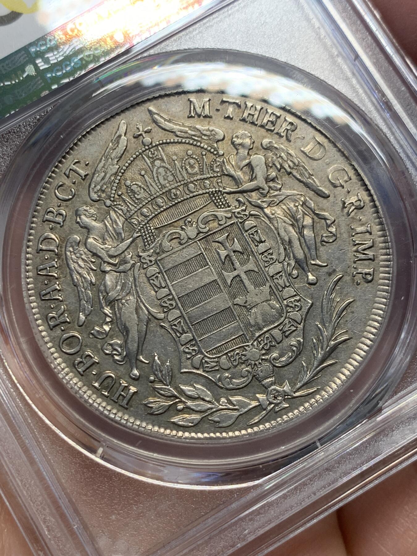 《竞宝斋》第365场 周日，周一 2场连拍 （全场包邮） PCGS AU53 匈牙利1778年圣母抱婴泰勒，克雷姆尼察造币厂，大奶妈早期圣母抱婴泰勒少见