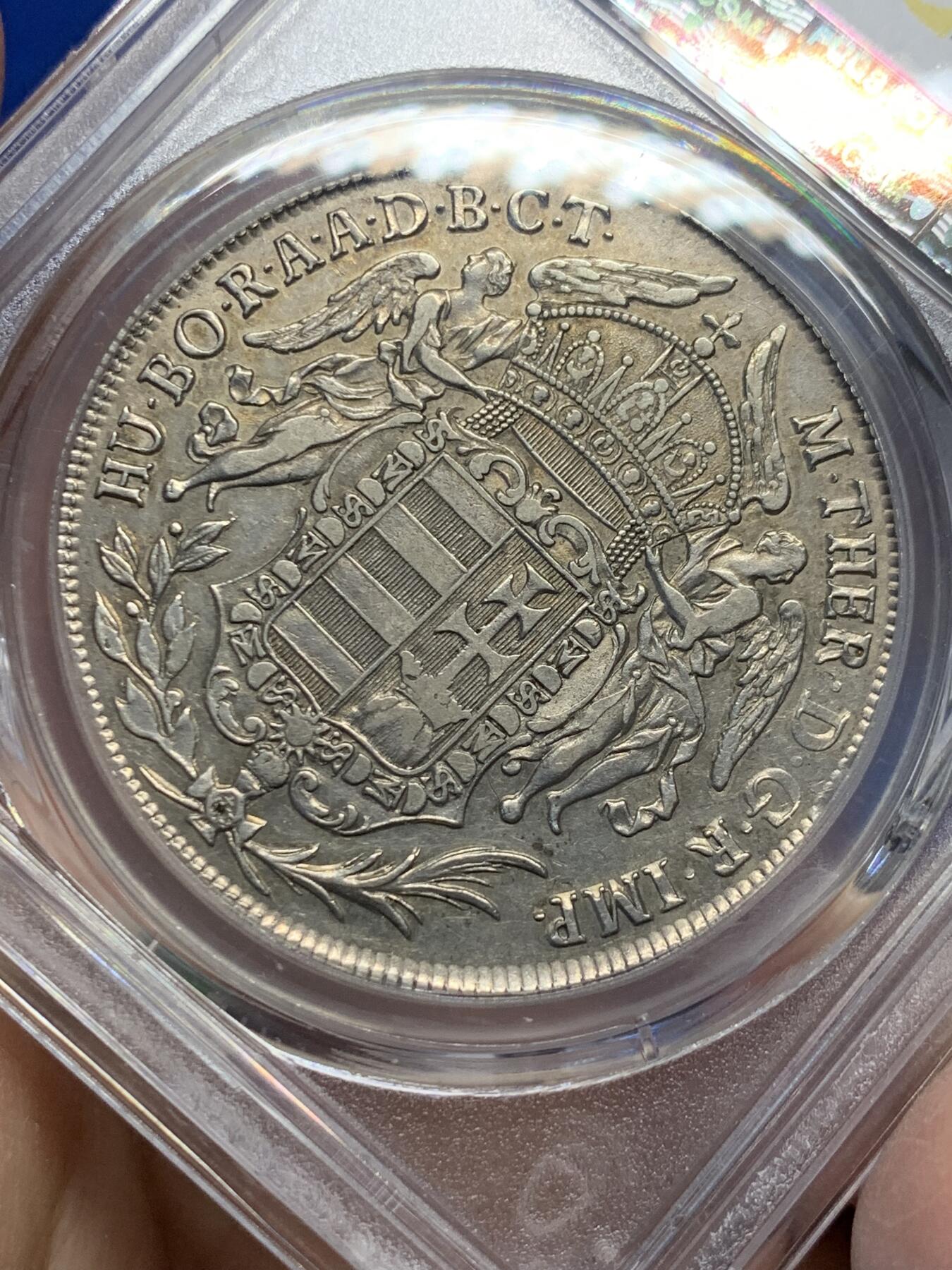 《竞宝斋》第365场 周日，周一 2场连拍 （全场包邮） PCGS AU53 匈牙利1778年圣母抱婴泰勒，克雷姆尼察造币厂，大奶妈早期圣母抱婴泰勒少见