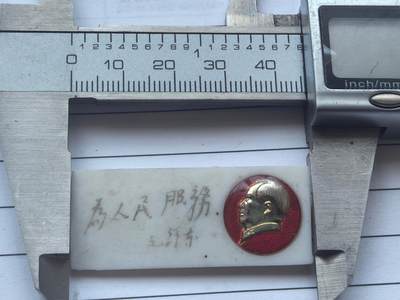 综合藏品场.喜欢出价就得！无套路无托.诚信惠友交友！自动快拍. 为人民服务 怀旧塑料老像章，品相有些污渍，实图拍摄角度光线问题可能有轻微偏差.怀旧感强，长4.5宽1.9厘米，痕迹岁月