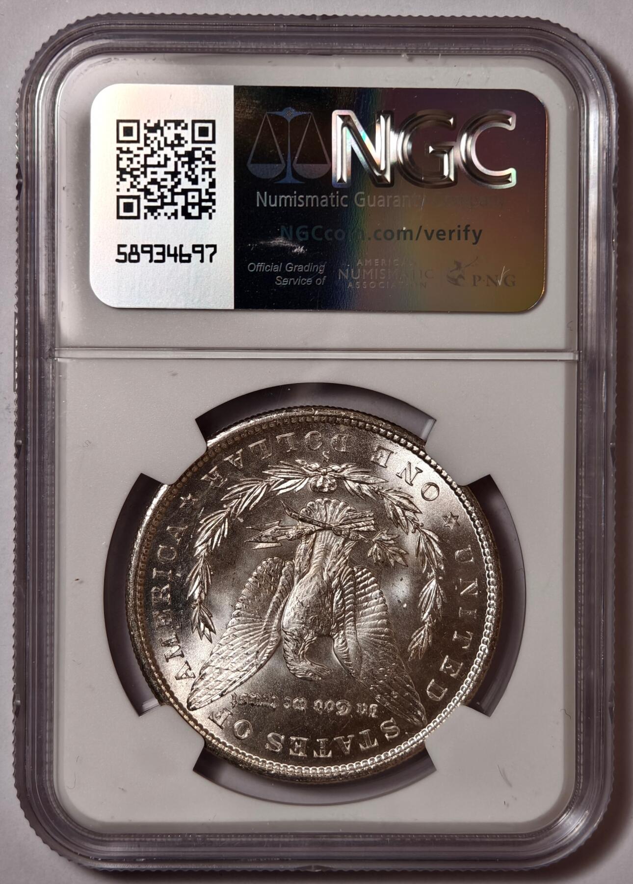 紫瑗钱币——第532期  美国 1880年 S版 摩根 大头妹 1美元 银币 NGC MS64