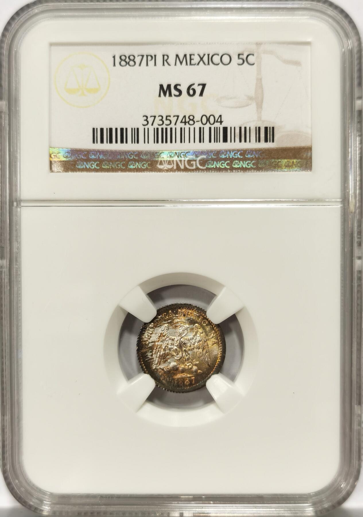 博洋堂“满目春色”三月精品专场暨第116期（全场包邮） 亚军分！NGC MS67 墨西哥1887年Pi厂5C小鹰洋