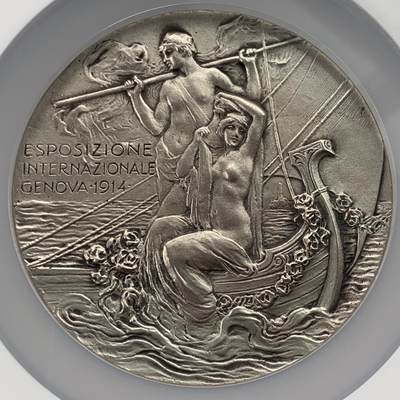 掌中浮雕-藏着的欧洲第024场 - 1914年热那亚国际展览镀银铜章，79mm，极罕!