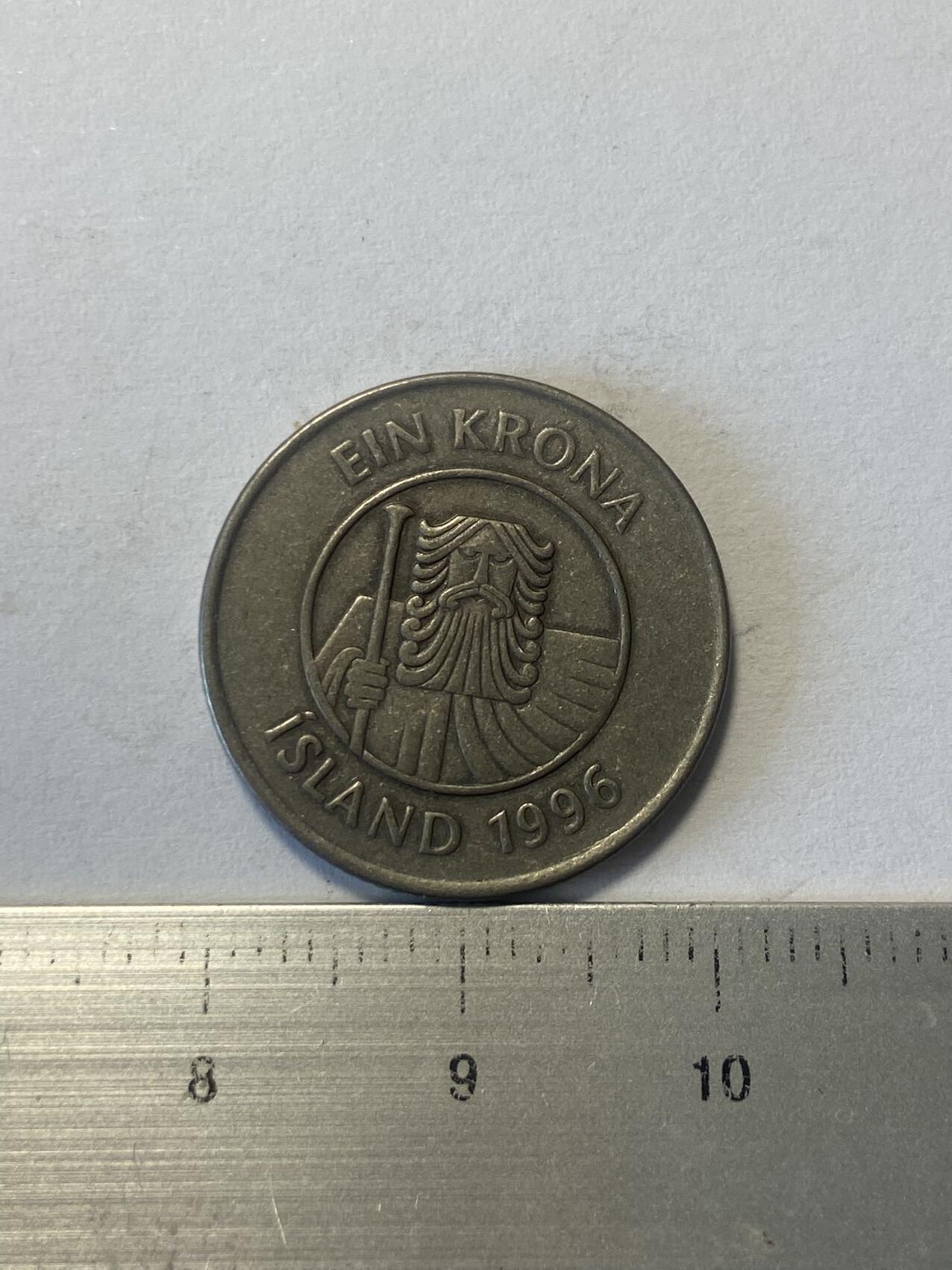 世界各国流通币纪念币等，第三期 1996年冰岛1克朗，好品
