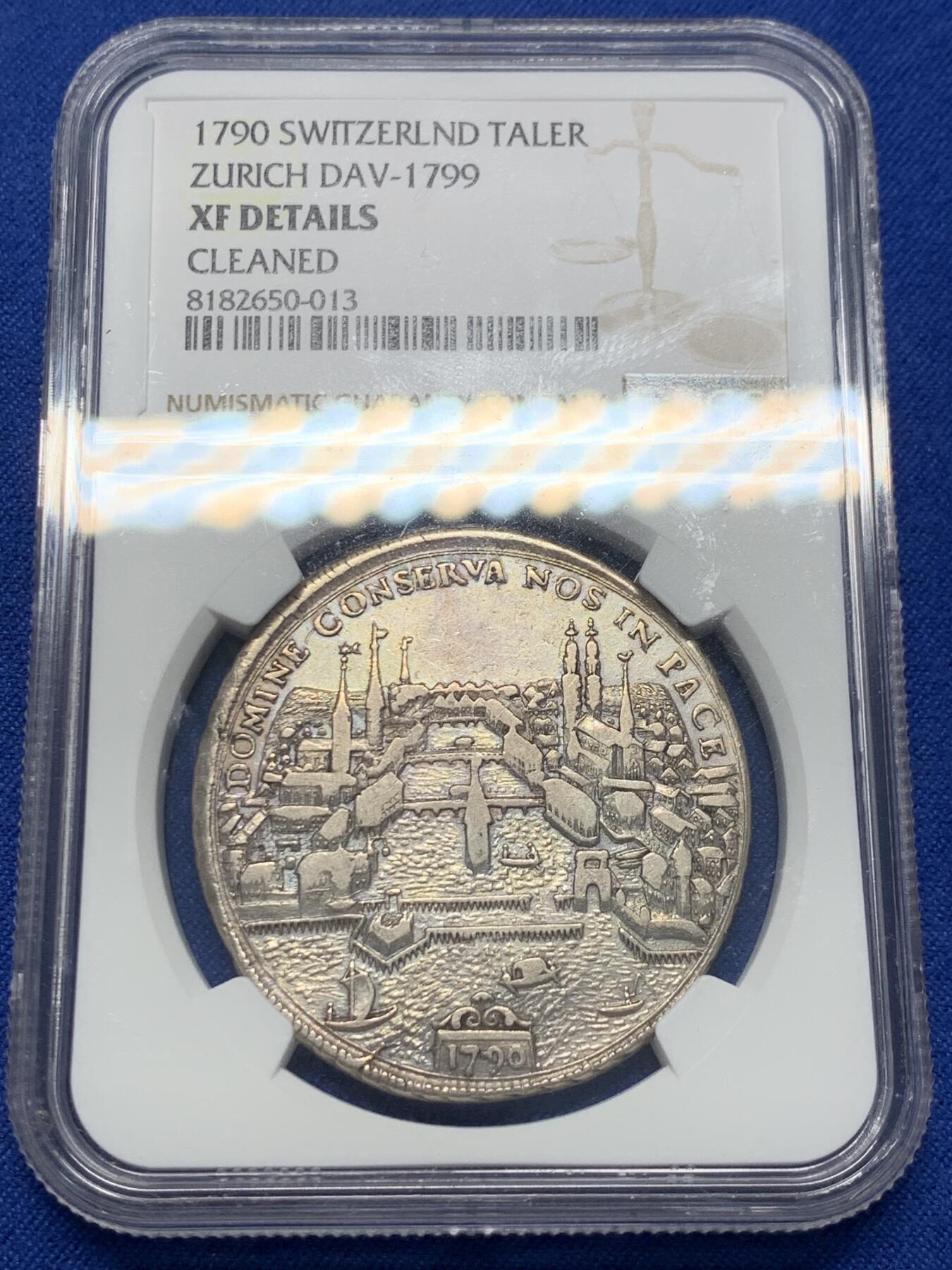 《竞宝斋》第366场 周日，周一 2场连拍 （全场包邮） NGC XF 瑞士 1790年 苏黎世 景观泰勒大银币 非常见版本