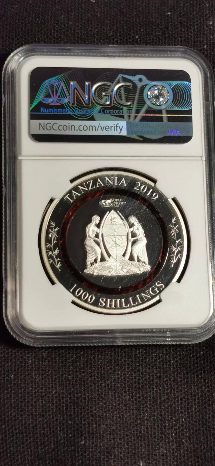 刘世昌艺术品销售中心～虎踞龙蟠*金杨在线联拍群第508期 坦桑尼亚2019年“熊猫聚合物环”1盎司精制纪念银币（NGC    PF68UC    串号：6412532-026）1枚，原盒证。