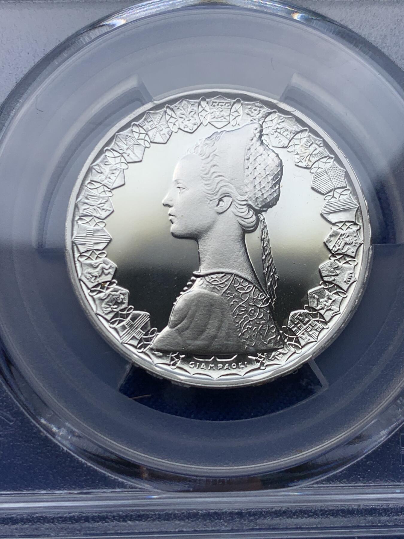 《竞宝斋》第366场 周日，周一 2场连拍 （全场包邮） 亚军分 PCGS PR68DCAM 1985年 意大利 帆船女神 500里拉 银币 霜光十足