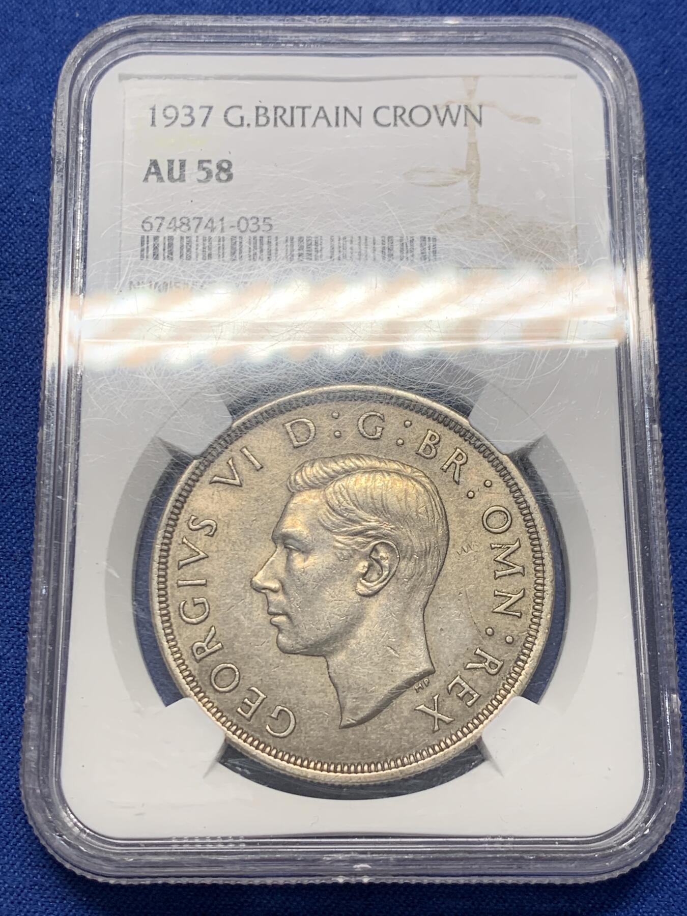 《竞宝斋》第366场 周日，周一 2场连拍 （全场包邮） NGC AU58 英国 1937年 乔治六世 1克朗 银币 原味包浆