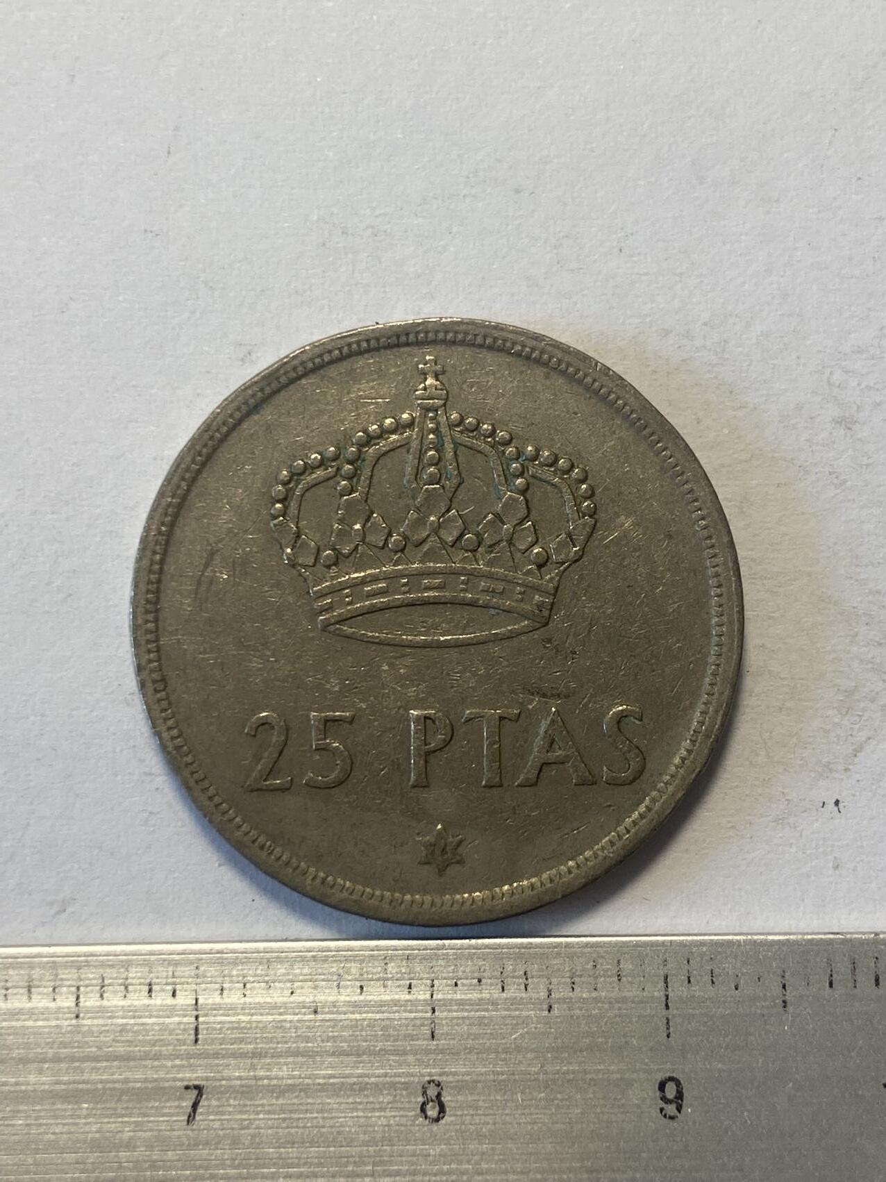 世界各国流通币纪念币等，第三期 1975年西班牙25比塞塔，好品