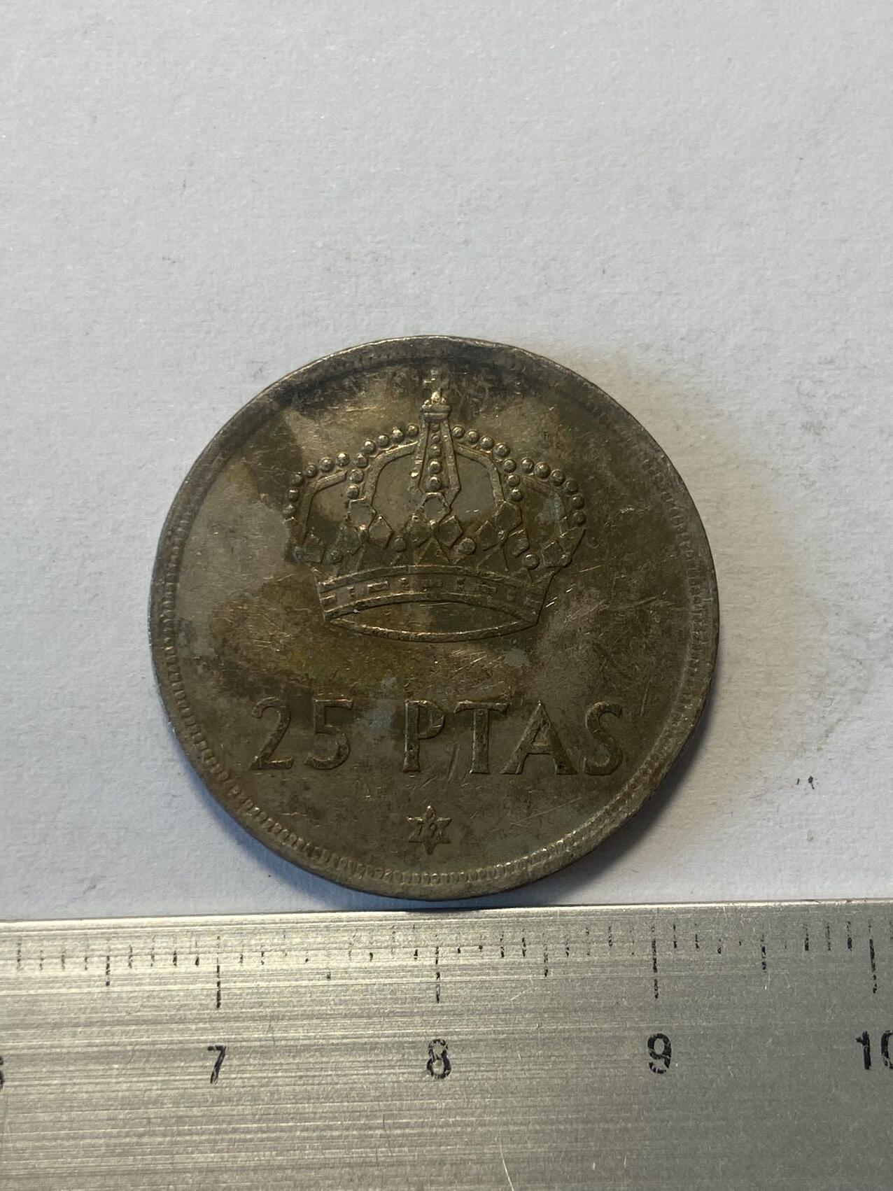 世界各国流通币纪念币等，第三期 1975年西班牙25比塞塔，旧品