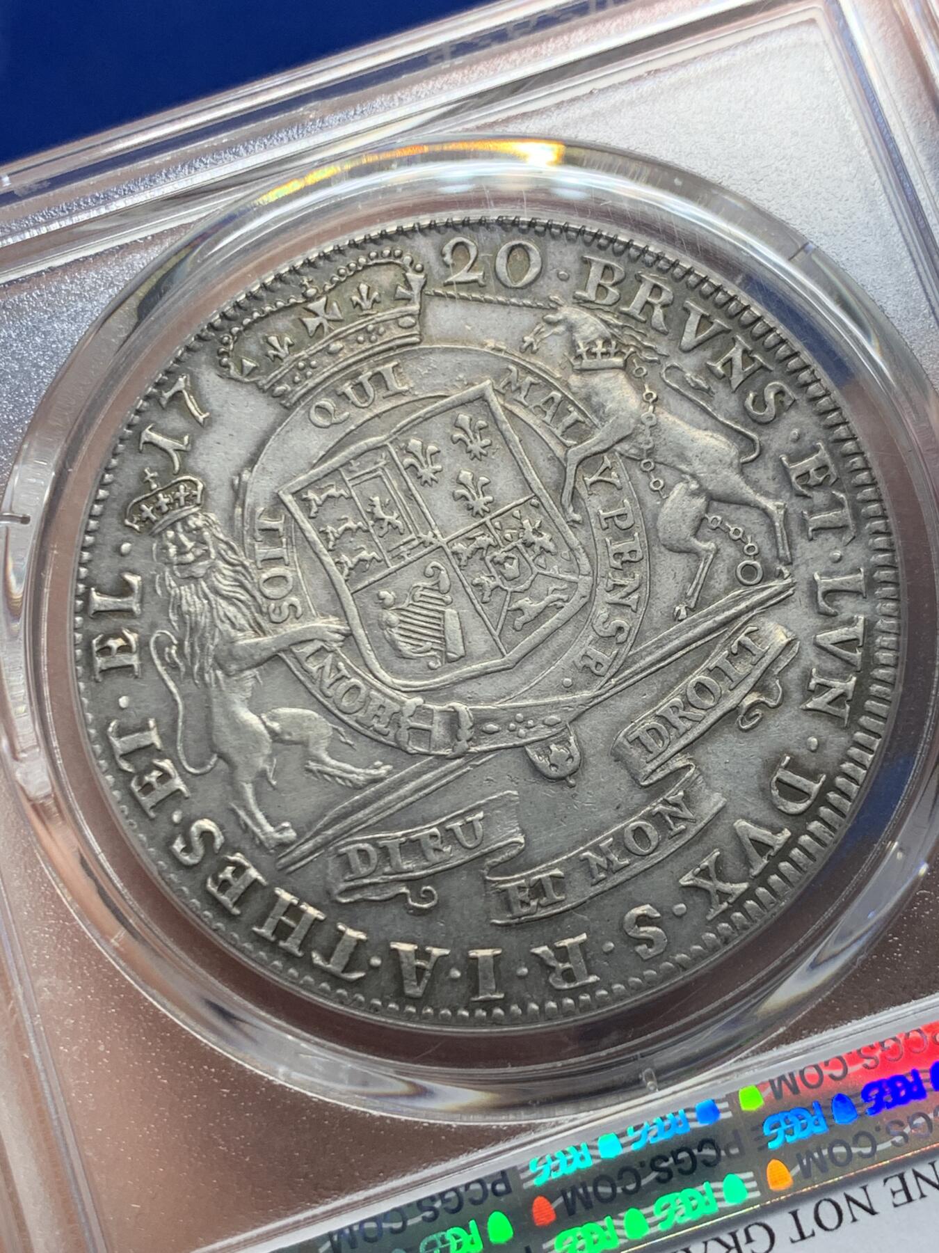 《竞宝斋》第366场 周日，周一 2场连拍 （全场包邮） PCGS AU 德国 1720  乔治一世 英王兼任汉诺威选帝侯 （不伦瑞克-吕讷堡-卡伦贝格-汉诺威四地同铸）值得收藏