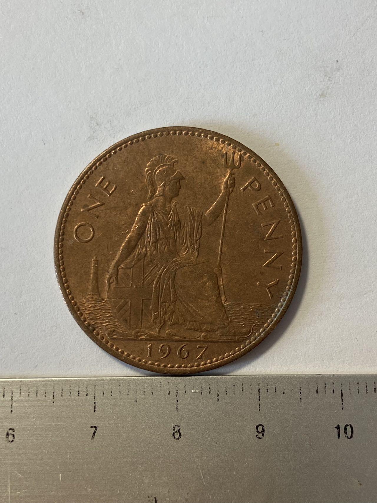 世界各国流通币纪念币等，第三期 1967年英国1便士大铜币，好品
