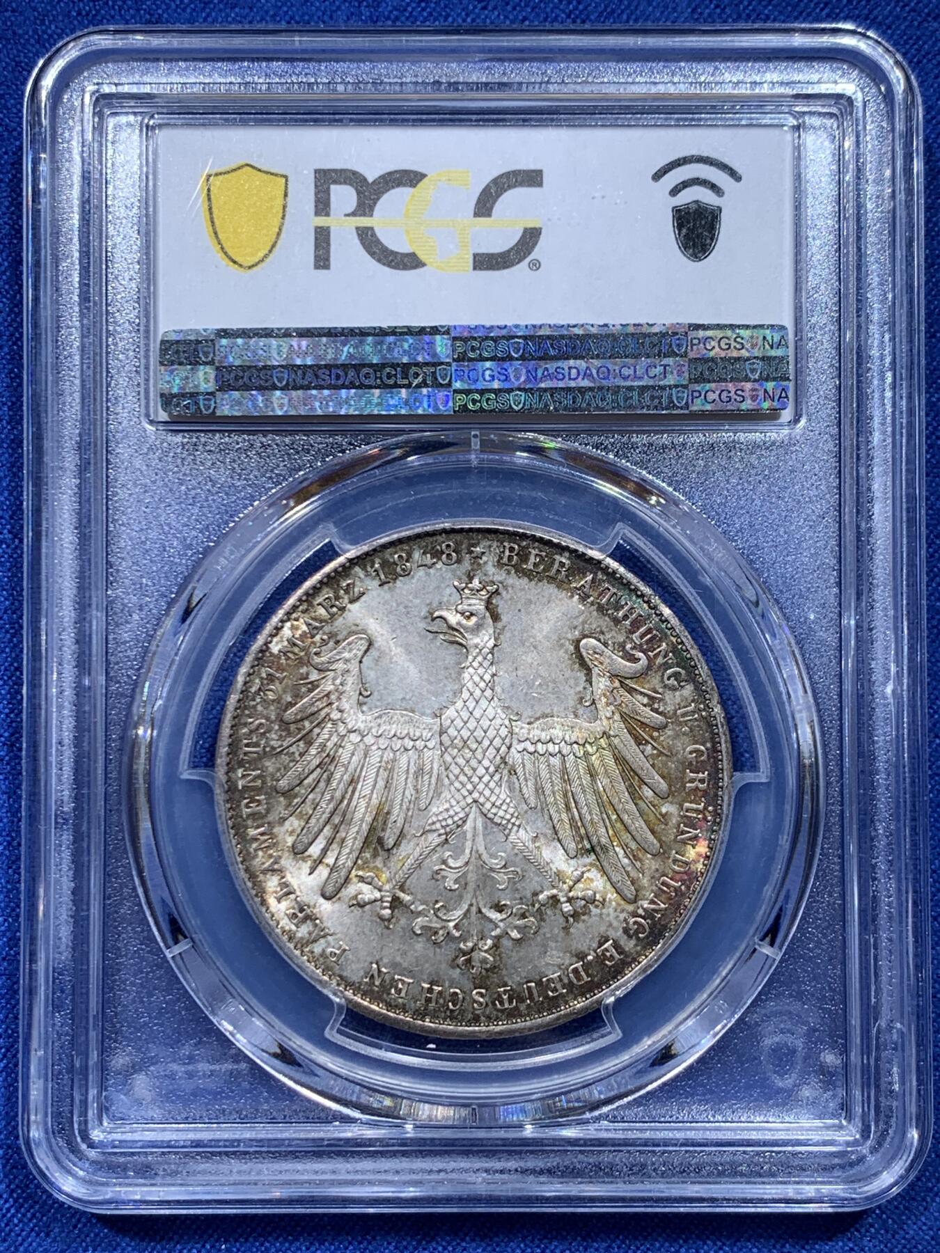 《竞宝斋》第366场 周日，周一 2场连拍 （全场包邮） PCGS MS66 德国1848年法兰克福制宪会议2古尔登银币