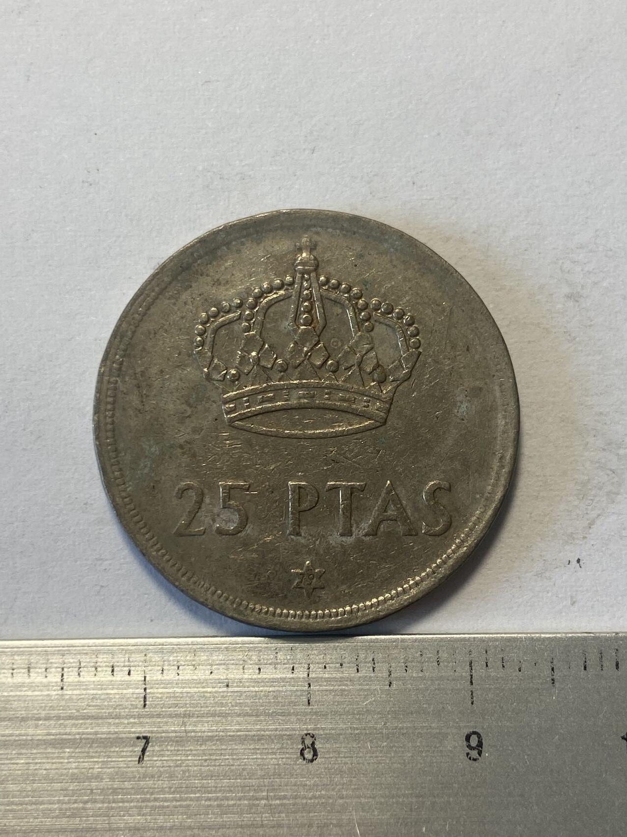 世界各国流通币纪念币等，第三期 1975年西班牙25比塞塔，好品
