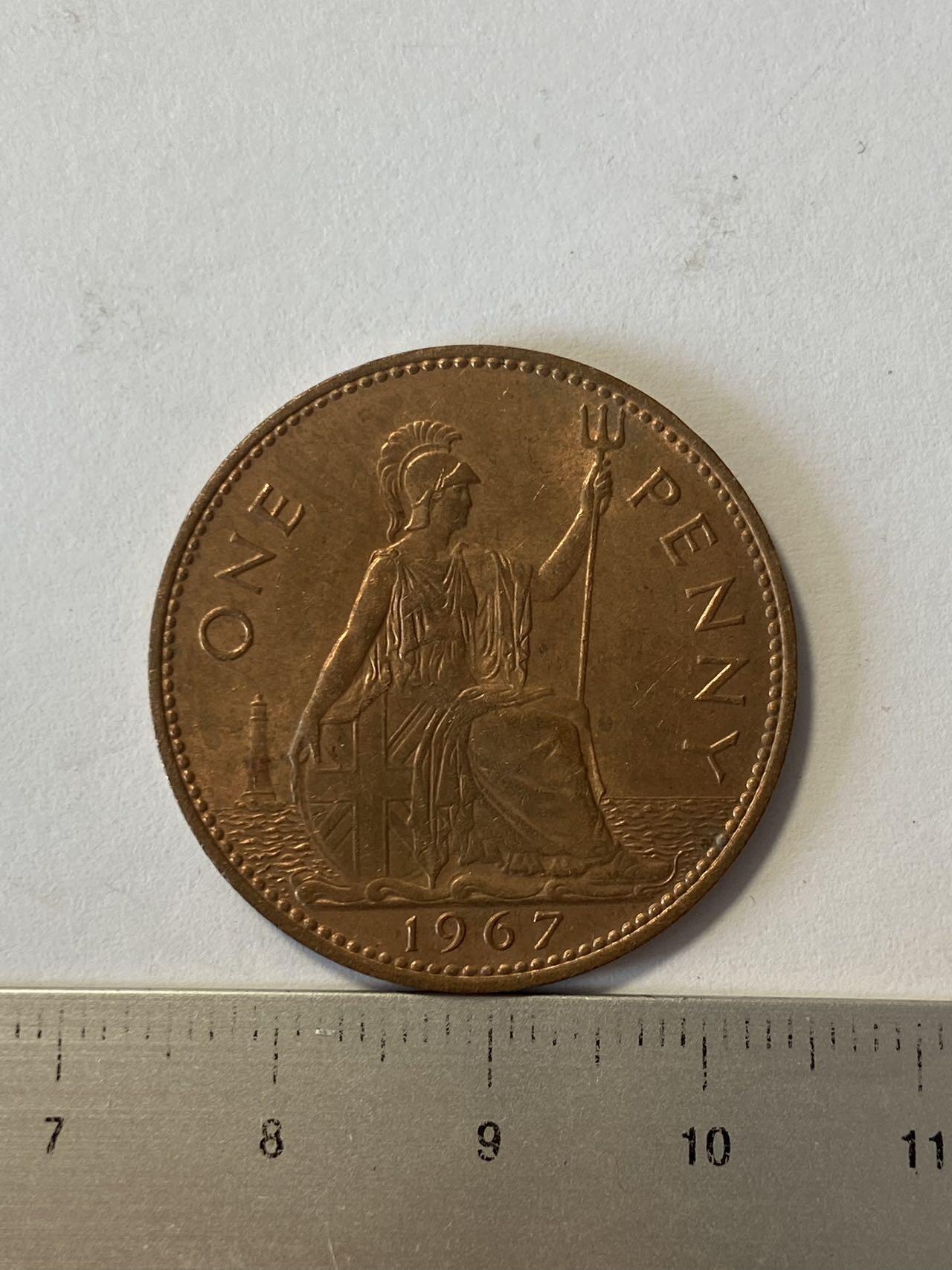 世界各国流通币纪念币等，第三期 1967年英国1便士大铜币，好品