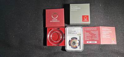 刘世昌艺术品销售中心～虎踞龙蟠*金杨在线联拍群第521期 奥地利2024年“宇宙之美～超新星”20欧彩色凹面精制纪念银币（NGC    PF69UC    串号：8203450-003）1枚，原盒证。此币荣获本年度“世界硬币大奖赛～年度最佳硬币和最佳艺术币”两项大奖。