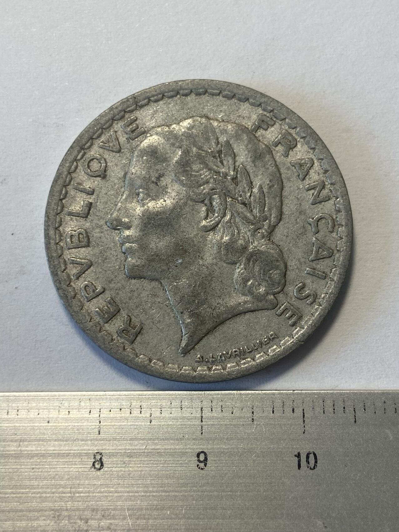 世界各国流通币纪念币等，第三期 1949年法国5法郎，旧品，铝制品