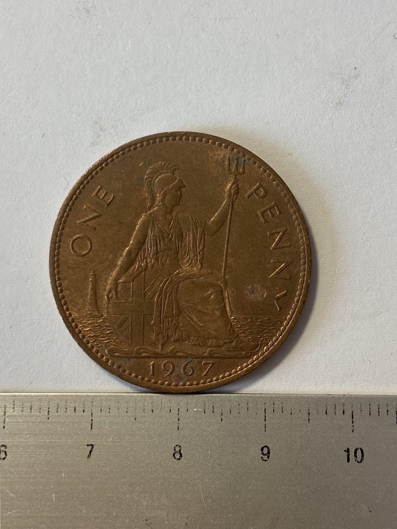 世界各国流通币纪念币等，第三期 1967年英国1便士大铜币，好品