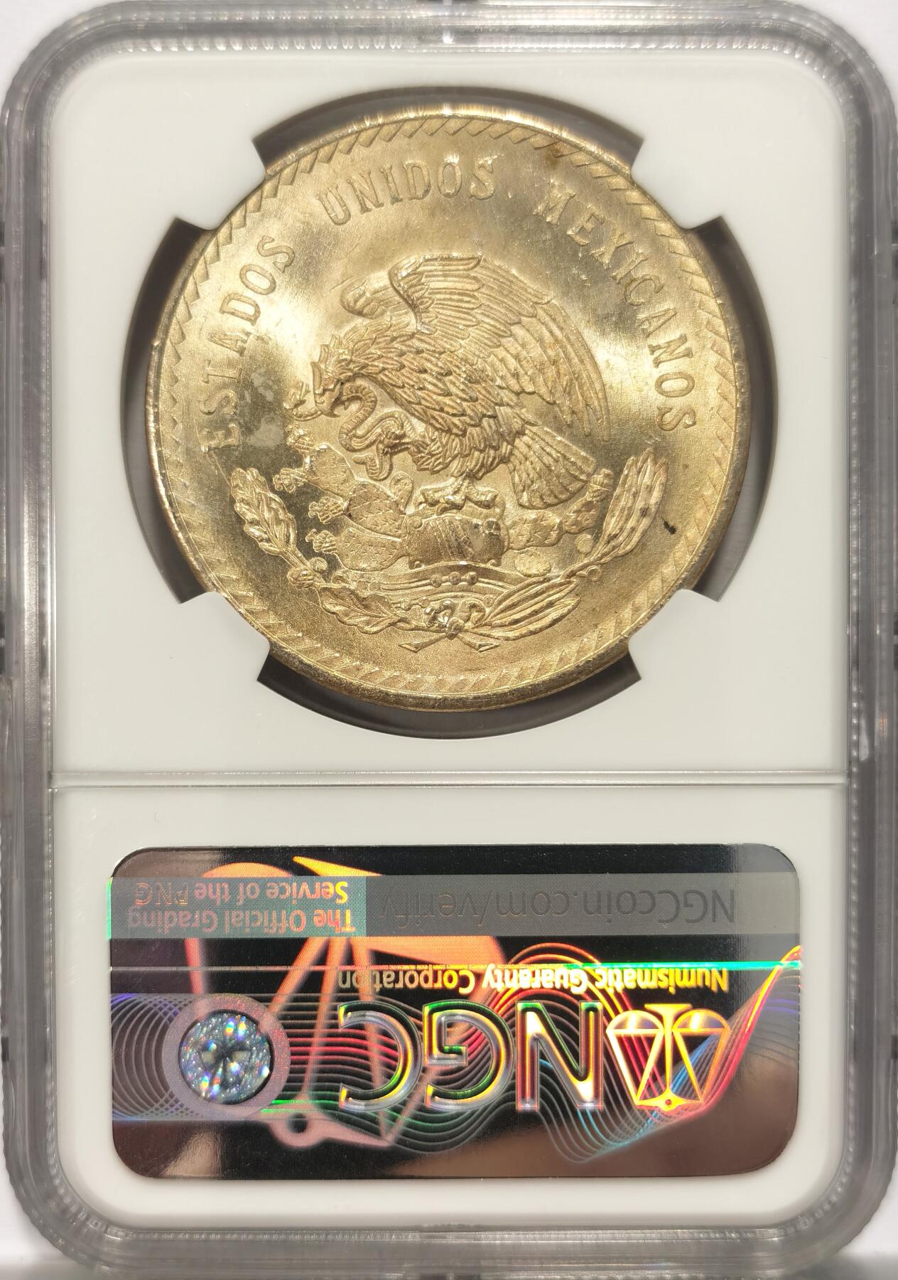 博洋堂“满目春色”三月精品专场暨第116期（全场包邮） NGC MS65 墨西哥1948年5比索银币，黄油包浆，特殊标签