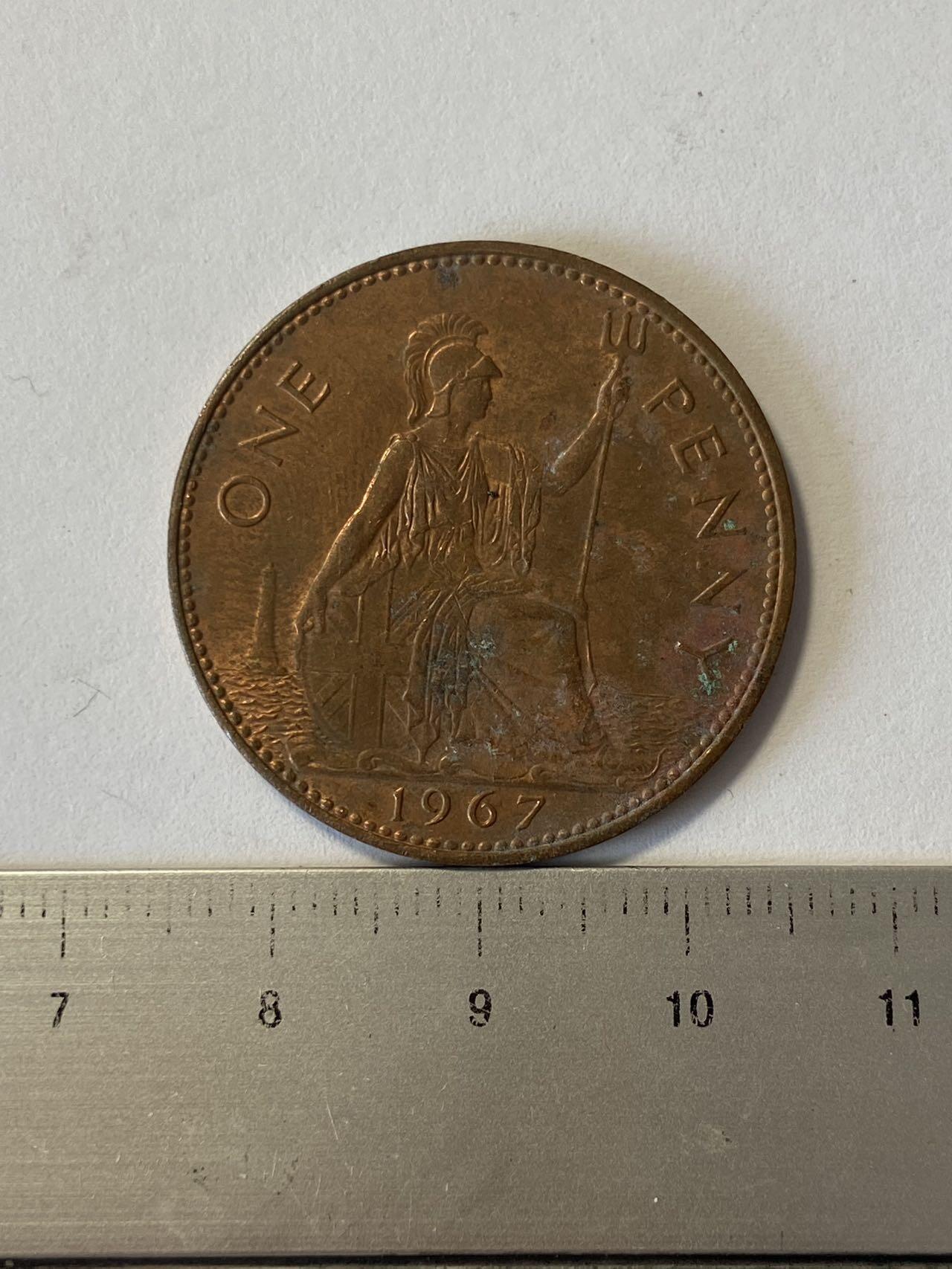 世界各国流通币纪念币等，第三期 1967年英国1便士大铜币，好品