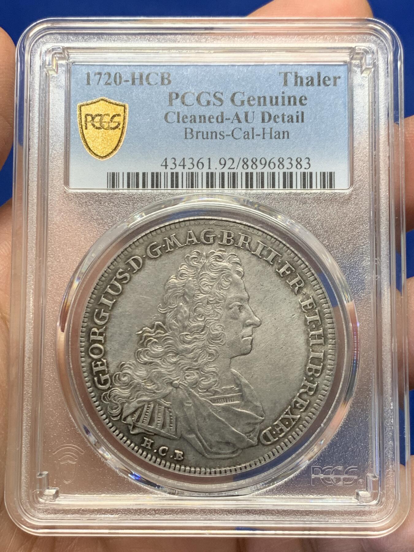 《竞宝斋》第366场 周日，周一 2场连拍 （全场包邮） PCGS AU 德国 1720  乔治一世 英王兼任汉诺威选帝侯 （不伦瑞克-吕讷堡-卡伦贝格-汉诺威四地同铸）值得收藏