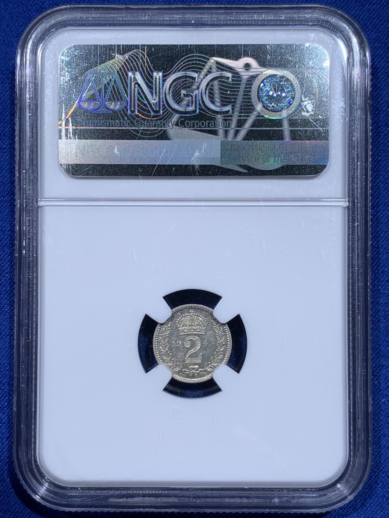 《竞宝斋》第366场 周日，周一 2场连拍 （全场包邮） 四枚一组 NGC MS62-63 英国1945年乔治六世濯足节银币