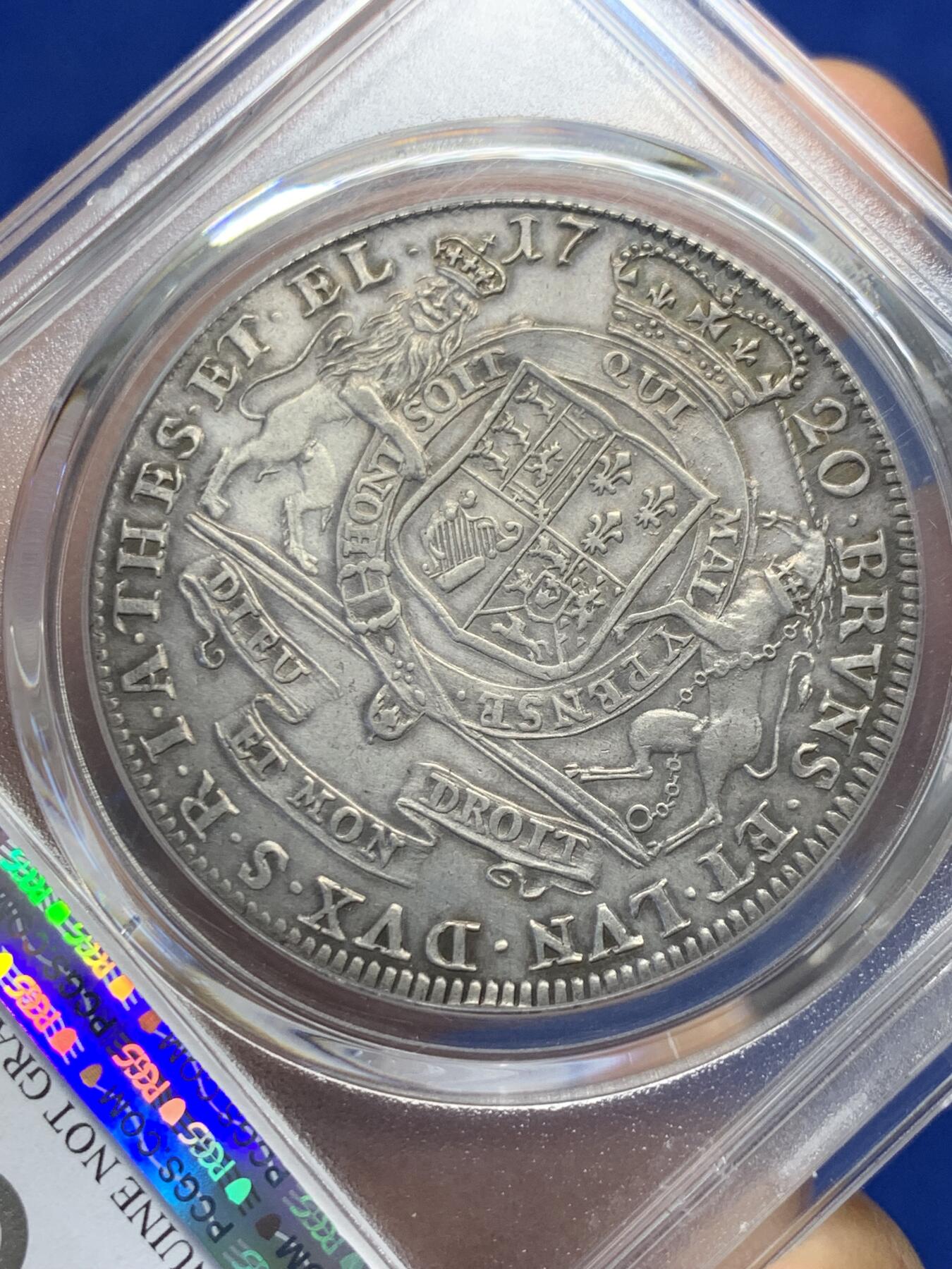 《竞宝斋》第366场 周日，周一 2场连拍 （全场包邮） PCGS AU 德国 1720  乔治一世 英王兼任汉诺威选帝侯 （不伦瑞克-吕讷堡-卡伦贝格-汉诺威四地同铸）值得收藏