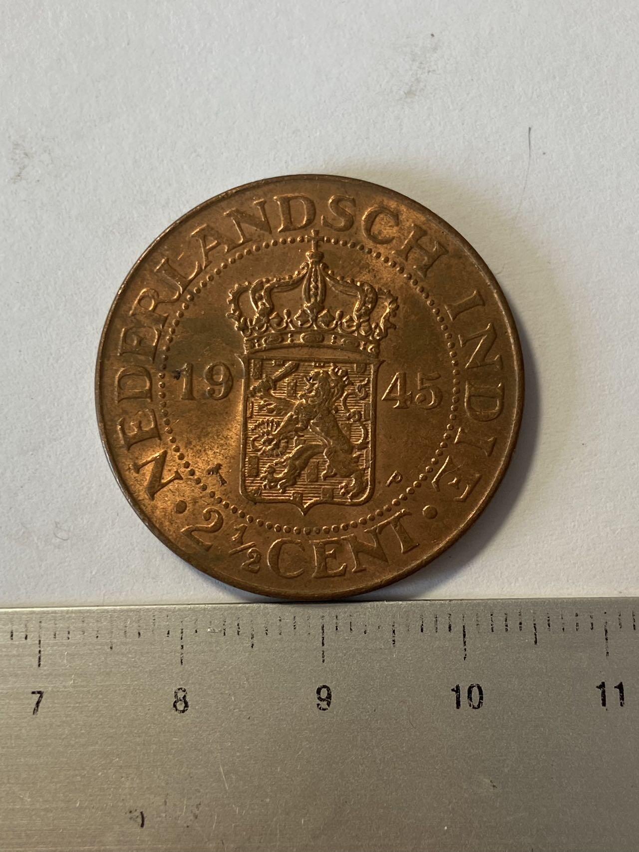 世界各国流通币纪念币等，第三期 1945年荷属东印度2.5分大铜币，好品
