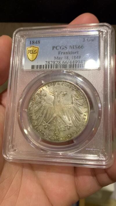 《竞宝斋》第366场 周日，周一 2场连拍 （全场包邮） PCGS MS66 德国1848年法兰克福制宪会议2古尔登银币