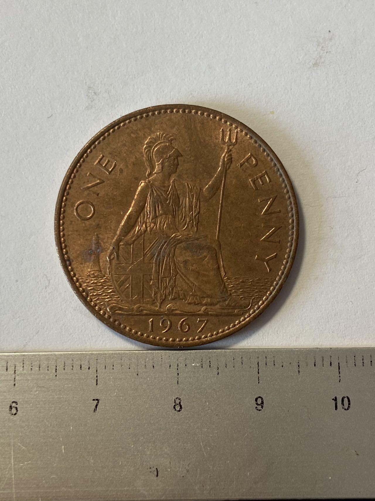 世界各国流通币纪念币等，第三期 1967年英国1便士大铜币，好品