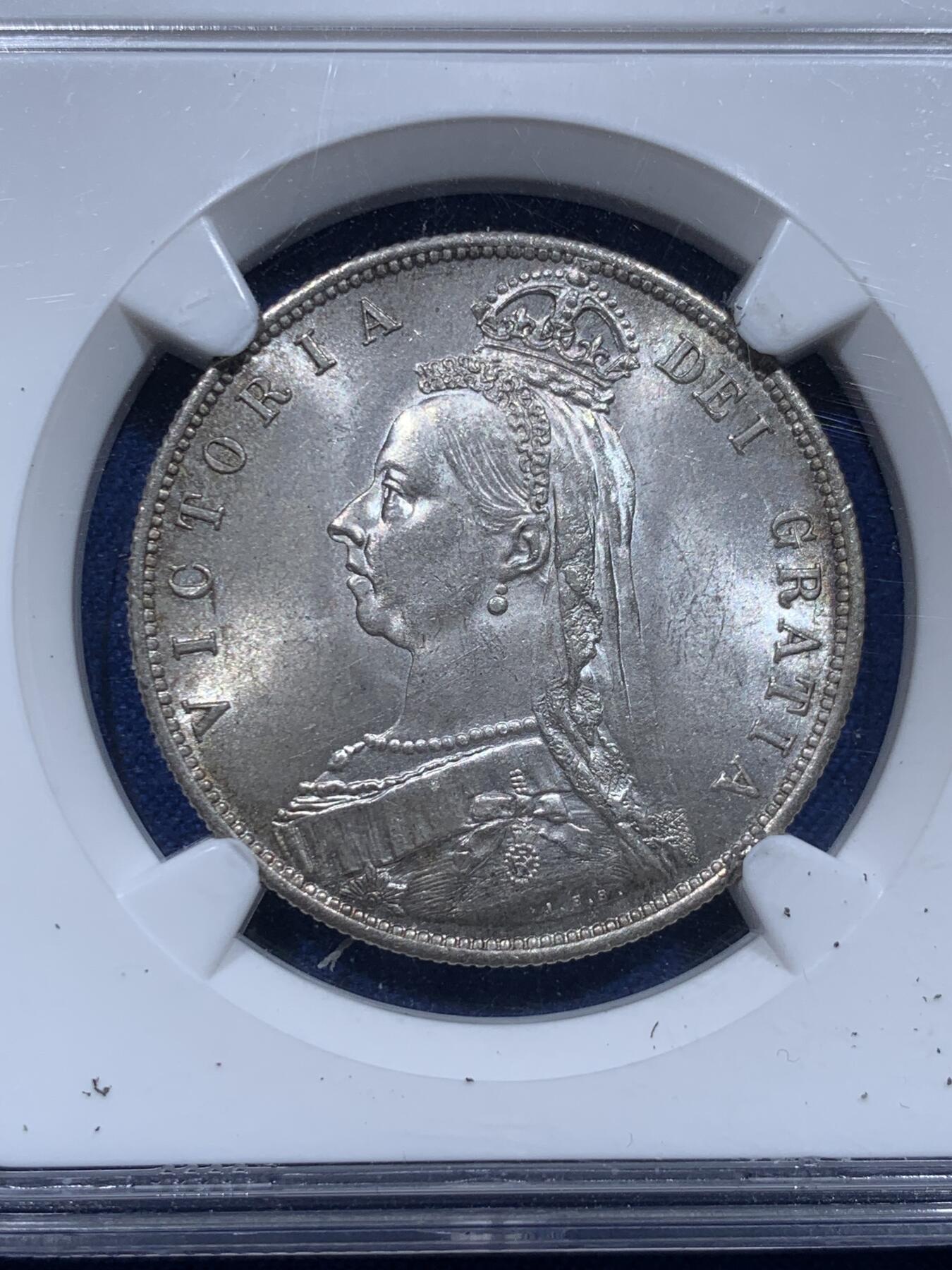 《竞宝斋》第366场 周日，周一 2场连拍 （全场包邮） NGC MS65 英国 1888年 维多利亚 半克朗 银币 吉祥年 所见65分最好的 高分稀少 亚军分 更高分仅一枚 