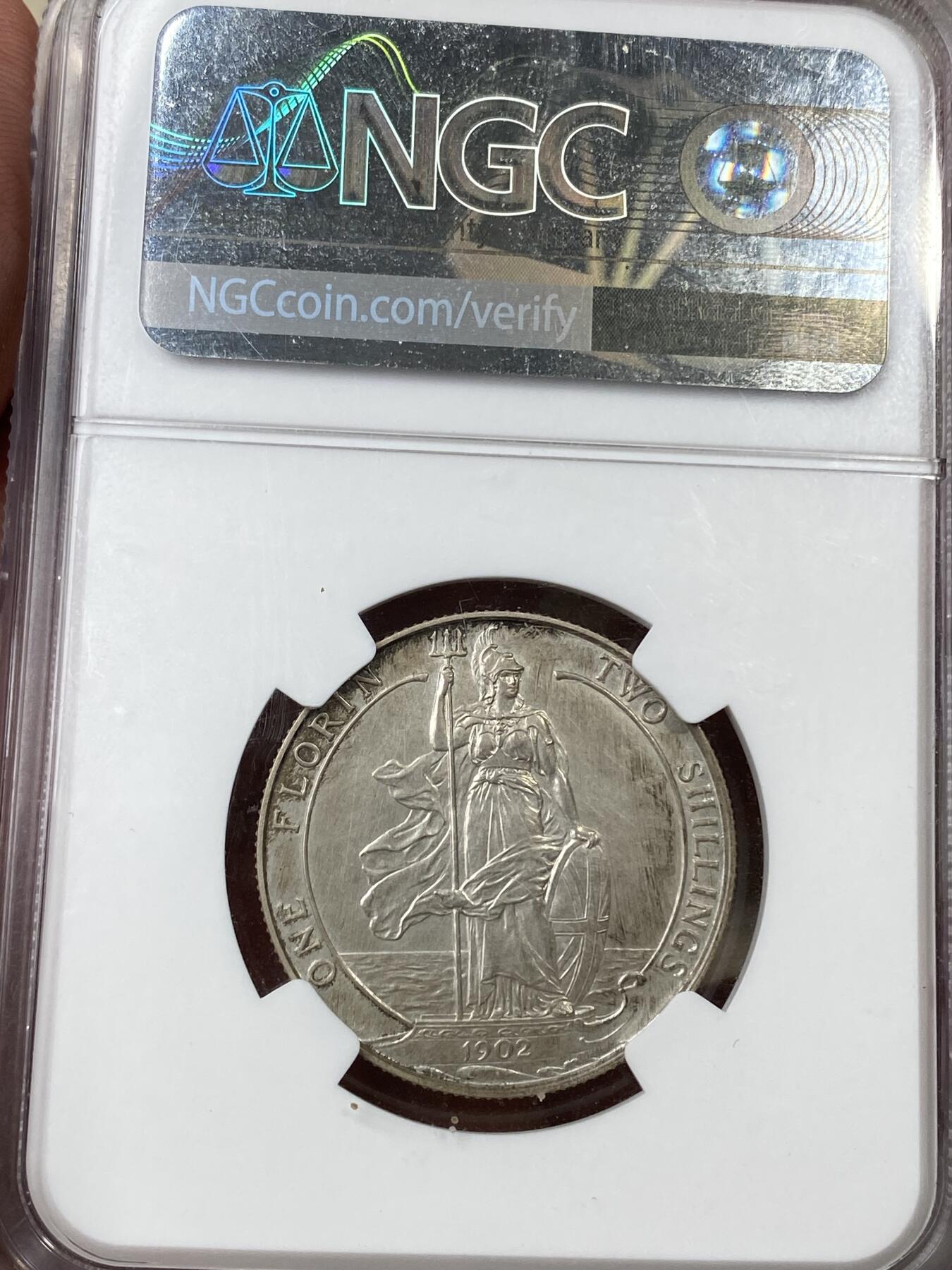 万国钱币拍卖第044期 NGC PFD 1902年英国爱德华七世海神2先令银币 精制MATTE状态不错