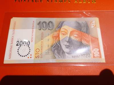 【世界钱币】精选微拍第173期暨2025年第12期  部分卖剩新品上架  2000年斯洛伐克100克朗 纪念钞全新绝品无4尾号7723