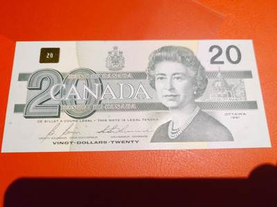 【世界钱币】精选微拍第173期暨2025年第12期  部分卖剩新品上架  1991年加拿大20元 全新绝品无47尾号582