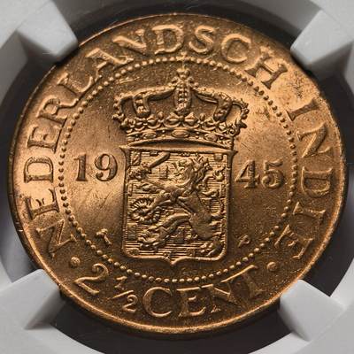紫瑗钱币——第572期 - 荷属东印度 1945年 P版 2.5分 铜币 NGC MS63RB