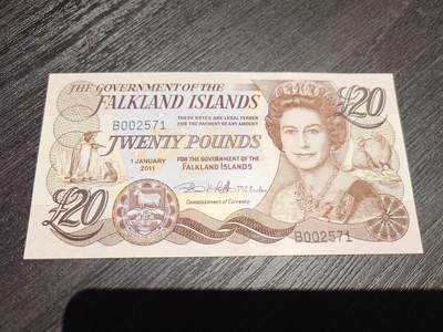 【世界钱币】精选微拍第173期暨2025年第12期  部分卖剩新品上架  2011年福克兰群岛20镑 全新绝品无4尾号2571 千位小号