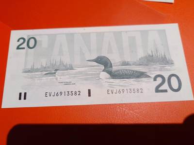 【世界钱币】精选微拍第173期暨2025年第12期  部分卖剩新品上架  1991年加拿大20元 全新绝品无47尾号582